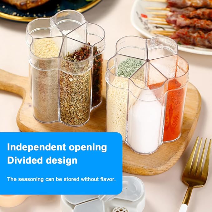 2pcs Travel Spice Container ，5 in 1Portable Camping Seasoning Shaker，Clear Plastic Condiment Bottle for Travel，Camper, Hiking, BBQ, Picnicn.