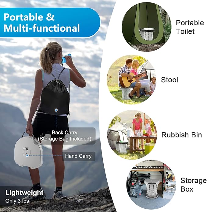 imodomio Retractable Portable Toilet Camping Toilet - Adjustable Height Camp Toilet Portable Potty for Camping, Car, Travel, Boat, Beach, Tent and Emergency Use