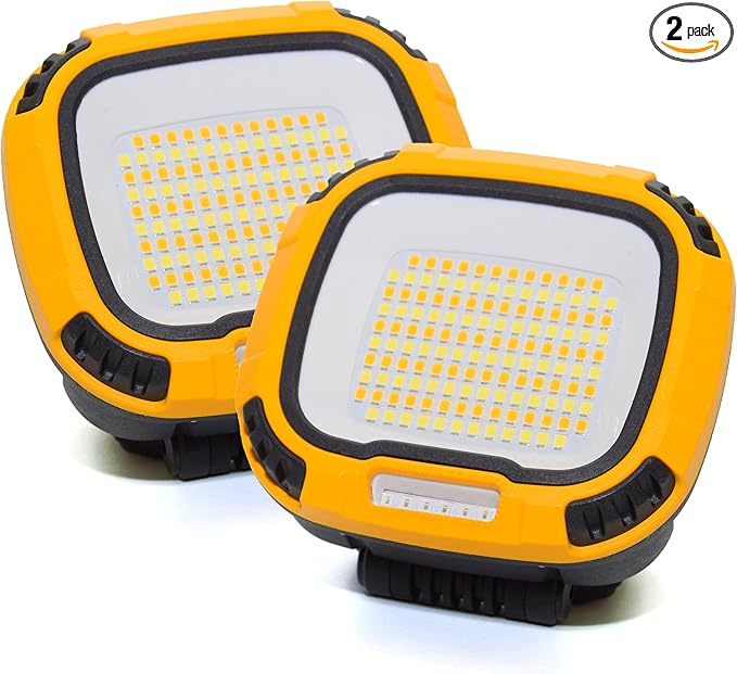 2 Pack Magnetic Work Light Rechargeable 5000Lumens, LED Flood Light with 4 Brightness & 4 Color, 36 Hours Runtime, USB-A Output & Waterproof for Car Repair, Construction, Emergency, Garage, Hurricane