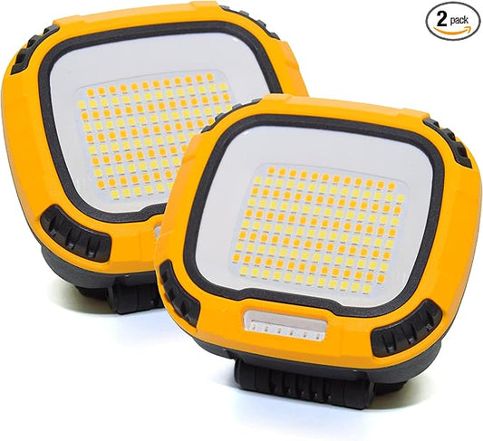 2 Pack Magnetic Work Light Rechargeable 5000Lumens, LED Flood Light with 4 Brightness & 4 Color, 36 Hours Runtime, USB-A Output & Waterproof for Car Repair, Construction, Emergency, Garage, Hurricane