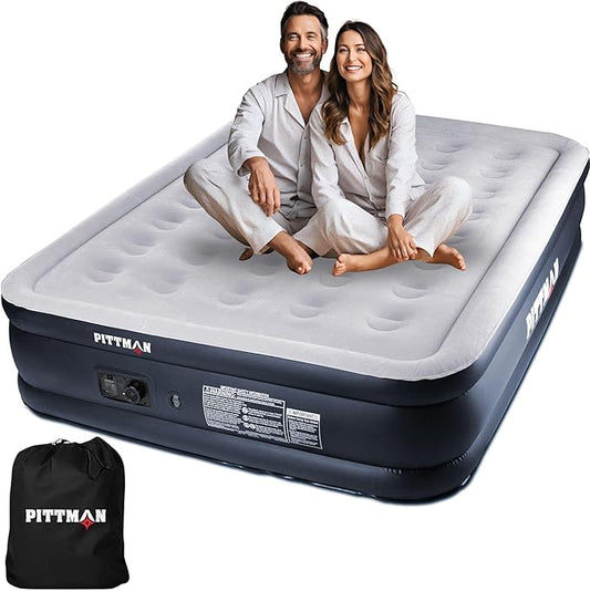 Pittman 18" Queen Air Mattress with Built in Pump - Comfort Series Queen Blow Up Mattress, Inflates & Deflates Fast, Easily Folds Away - Treat Your Guests to a Plush Luxury Air Bed