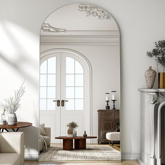 Arched Full-Length Mirror, 34"x76" Arch Floor Mirror with Stand, Wall-Mounted Mirror for Bathroom, Dressing Room - Hanging or Leaning - Full Body Mirrors for Bedroom, Silver
