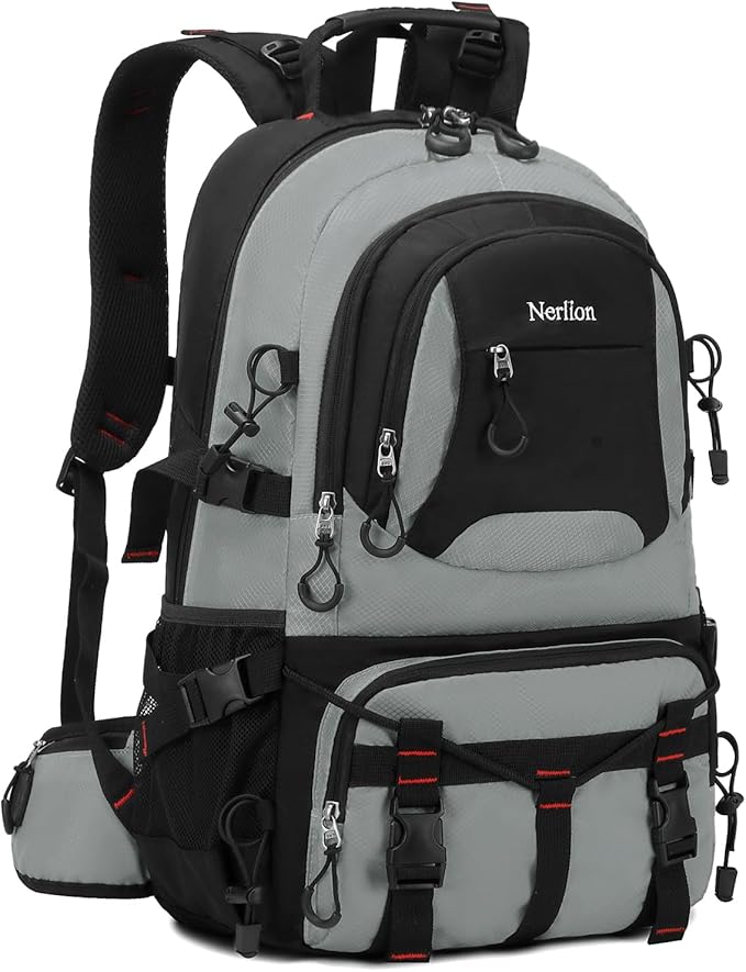 Nerlion 40L Hiking Backpack Travel Backpack for Men Women Camping Waterproof Outdoor Hiking Daypack Lightweight Backpack (Light Gray)