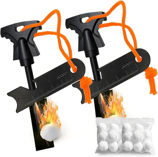 2PCS Magnesium Fire Starter with Striker, High Temp Magnesium Rod, Fire Starters for Survival Fire Steel Fero Rod, for Camping, Hiking and Emergency