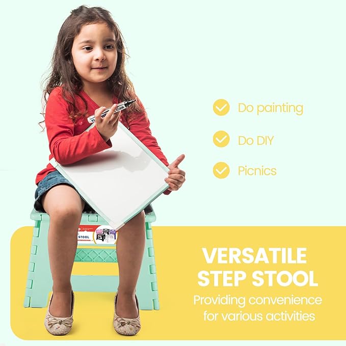ACSTEP 9 Inch Folding Step Stool 300 LB Capacity Non Slip Foot Stool with Handle Plastic Foldable Step Stools for Kids Stepping Stool for Bathroom Black Small Step Stool (1 PC Teal)