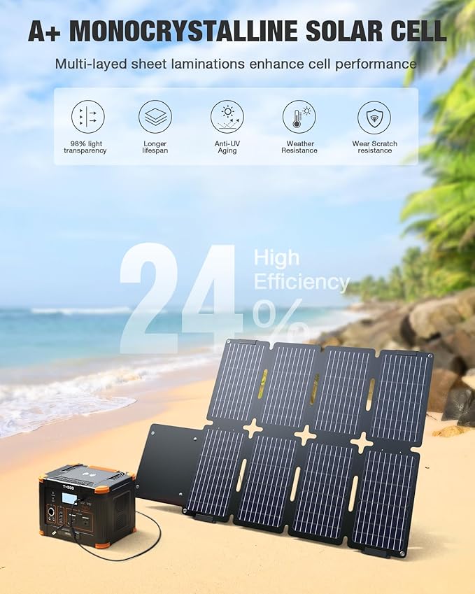 GRECELL 519Wh Portable Power Station with 80W Foldable Solar Panel, 500W Solar Generator Backup Battery Power Supply with Portable Solar Charger Kit for RV Outdoor Camping Traveling Home Emergency