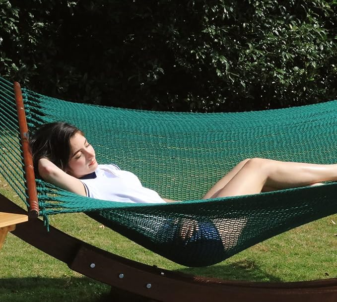 Lazy Daze Hammocks 10.5 FT Double 2 Person Caribbean Rope Hammock, Hand Woven Polyester Hammock with Spreader Bars, for Outside Outdoor Backyard Patio Poolside,450 LBS Capacity, Green