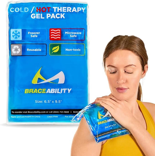 BraceAbility Medical Gel Hot Cold Pack - Reusable Soft Flexible Ice Pack for Hip, Shoulder, Knee, Back - Comfort Cold Compress for Injuries, Swelling, Bruises, Surgery, Kids, Adults (6.5" x 9.5")