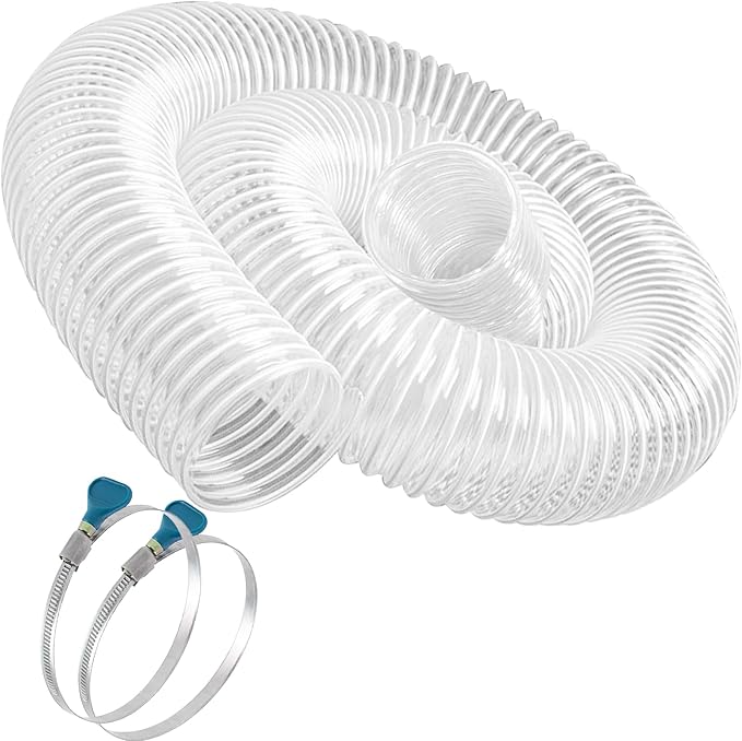 Heavy PVC Dust Collection Hose 2.5" x 5', Flexible Clear PVC Fume Collection Hose, Puncture-Resistant, Reinforced With Coated Wire Helix