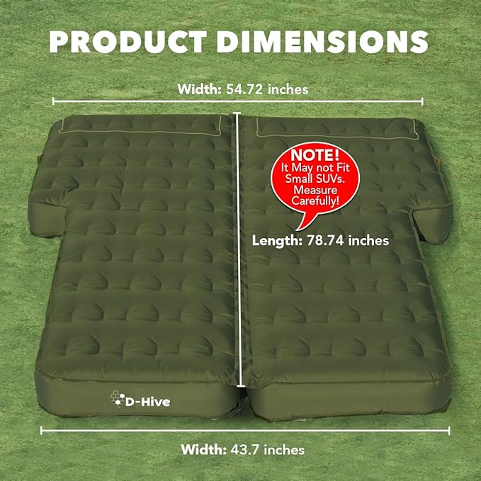 D-Hive Unbeatable Durability SUV Air Mattress for Car Camping, Durable Extra Thick 300D Oxford Fabric, Quick Easy Set-Up w/Electric Pump, Car Bed Mattress, Forrest Green