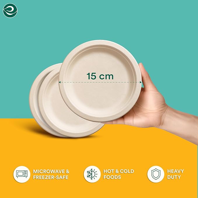 ECO SOUL 100% Compostable 6 Inch Small Paper Plates 400 [4x100 Pc] Disposable Bulk Party Heavy Duty, Eco-Friendly, Appetizer, Dessert, Wedding Plates I Biodegradable Unbleached Sugarcane Eco Plates