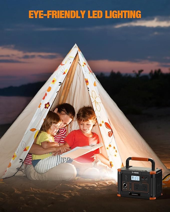 GRECELL 999Wh Solar Generator 1000W with Solar Panel 200W, 1000W Solar Generator with Panels Included, 60W USB-C PD Output, 110V Lithium Battery Pack Kit for Outdoor Hunting Travel Home (Peak 2000W)