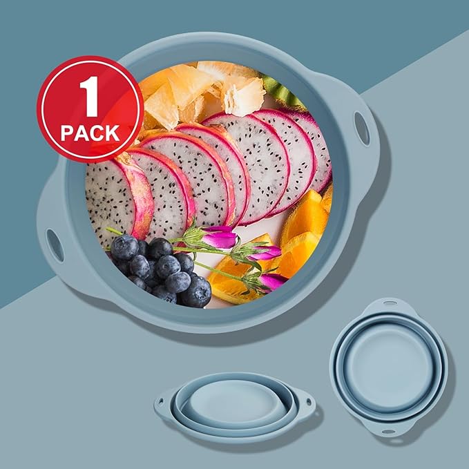 Collapsible Camping Bowl 88oz Collapsible Silicone Salad Bowl Large Silicone Bowl for Outdoor Hiking Travel Storage and Mixing(Light Blue)