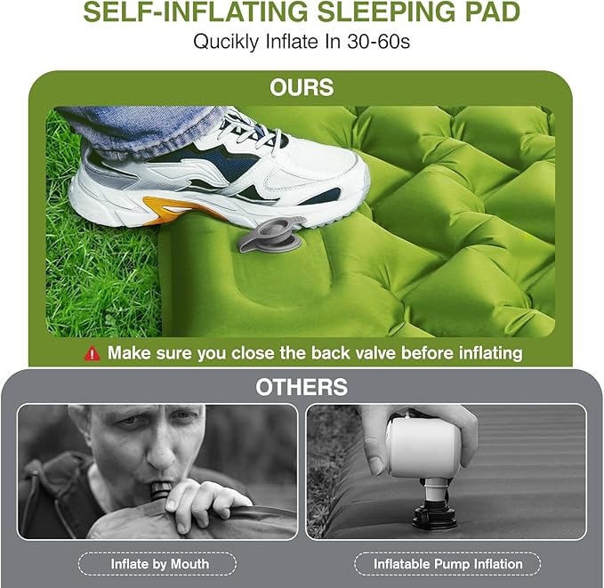 Camping Sleeping Pad, Ultralight Camping Mat with Pillow Built-in Foot Pump, 4" Thick Inflatable Sleeping Mat Compact for Backpacking, Hiking, Car Traveling, Camp Tent