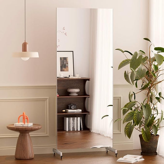 brisafe Home Gym Mirror 360° Swivel on Wheels, 75" X 32" Nano Film Super Lightweight Unbreakable Full Length Mirror for Yoga, Dance Studio, Silver