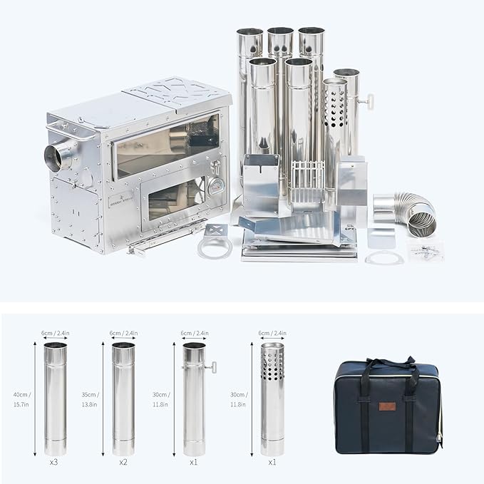 Hori 5 Pellet Stove with Oven for Tent Camping, Portable Wood Burning Stove with 8 Chimney Pipes for Hiking, Cooking, Hot Tent and Outdoor Use