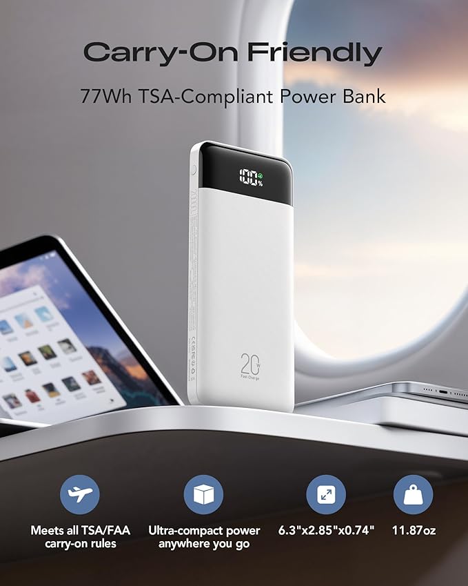 20000mAh Power Bank Fast Charging, Portable Charger with 4 Built-in Cables & 6 Outputs, 20W PD USB C Battery Pack Compatible with iPhone 16/15, Galaxy, Android, iPad & More (Travel Essential)