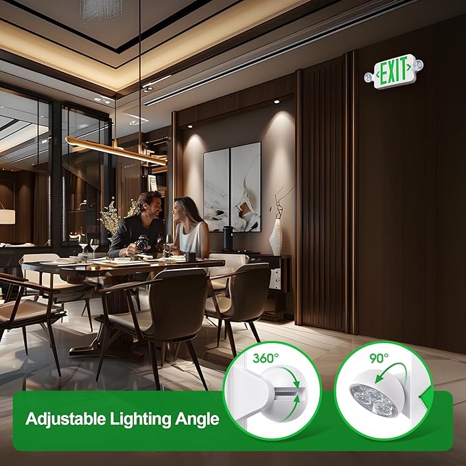 Emergency Exit Sign Lights Combo with Battery Backup, Double Sided Hardwired 6 LEDs Exit Signs, Adjustable Heads Green Emergency Exit Lighting Ceiling/Wall Mount, UL Listed, AC 120/277V (4 Pack)