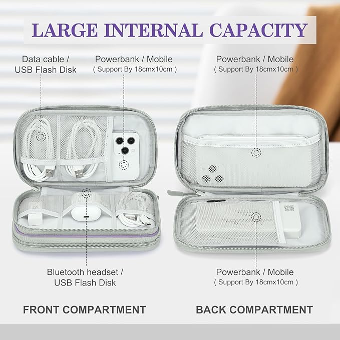 FYY Electronic Organizer, Travel Cable Organizer Bag Pouch Electronic Accessories Carry Case Portable Waterproof Double Layers Storage Bag for Cable, Charger, Phone, Medium Size- Light Purple