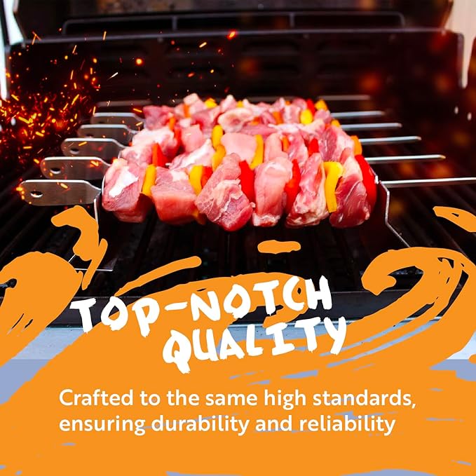 Cave Tools Kebab Rack & Skewers Set - Stainless Steel, Includes 10 Flat Skewers with Food Remover Disc - Compatible with All Types - 17.3 Inch BBQ Grilling Accessories