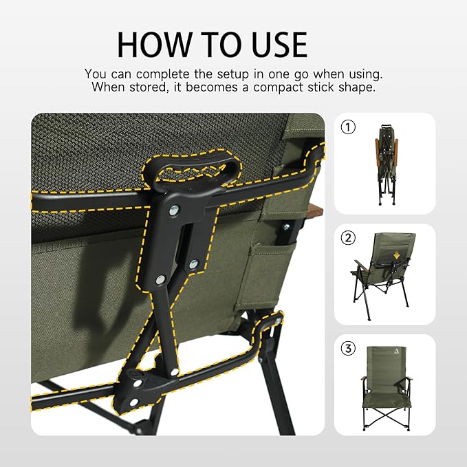 Folding Camping Chair, Portable Outdoor Lawn Chairs for Adults Heavy Duty for Beach, Fishing,Picnic,Concert Sports, Collapsible Camp Chairs