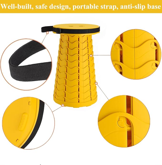 Fishboy Upgraded Collapsible Stool, 400lbs Max Weight, Lightweight But Sturdy, Portable Retractable Folding Telescoping Foldable Camping Stool for Adults Outdoor Fishing Hiking Gardening Travel BBQ