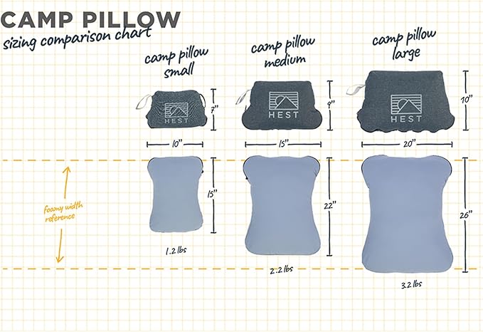 HEST Camping Pillow - Temperature Resilient, Memory Foam, Packable Travel Pillow