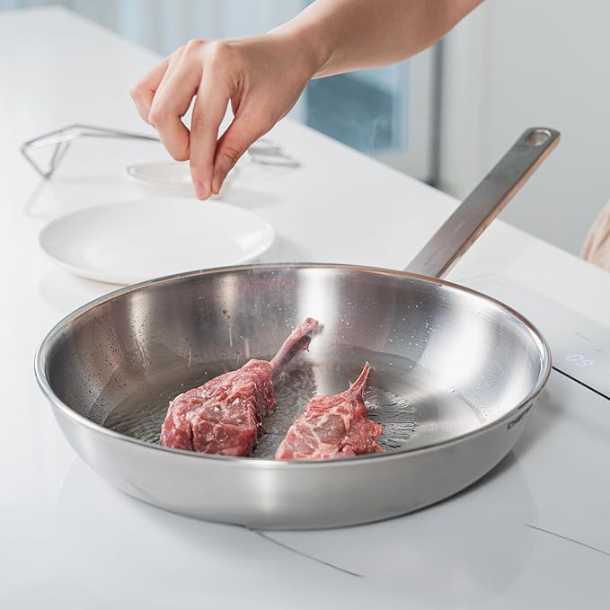 11-Inch 316 Stainless Steel Frying Pan, 5-Ply Stainless Steel Skillet, Induction Compatible, Dishwasher & Oven Safe