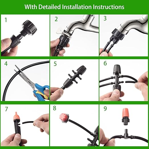 280 Pcs Drip Irrigation Kit, 147FT Garden Watering System 1/2 1/4 in Distribution Tubing Hose Automatic Patio Misting System Micro Automatic Drip Irrigation for Plant Garden Greenhouse Patio Lawn