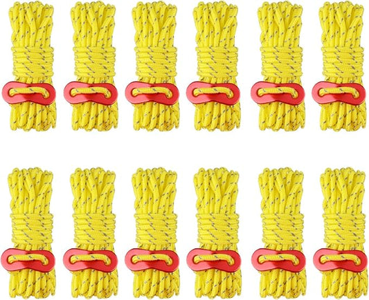 Azarxis Reflective Tent Guide Rope Lightweight Guy Line Cord with Aluminum Adjuster Guyline Tent Cord Tensioner for Camping Hiking Backpacking - Essential Survival Gear 13 Feet