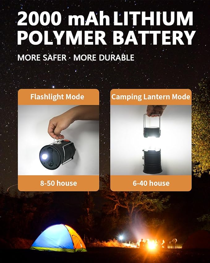 Hand Crank Solar Camping Lantern, Large Capacity Portable Ultra Bright LED Torch, USB Charger, Electronic Lantern for Outdoor (1)