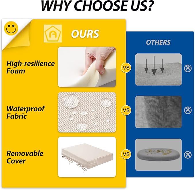 AAAAAcessories Outdoor Seat Cushions for Chairs, Waterproof, Fade-Resistant Patio Furniture Replacement Cushions, 18.5" x 16" x 3", Set of 4, Khaki Beige