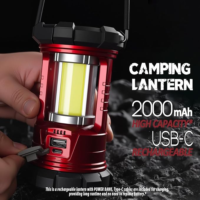 Rechargeable Camping Lanterns, 1500LM Camping Light with Phone Charger Compact Flashlights Torch, Portable Waterproof Hurricane Lanterns for Emergency, Outdoor, Power Outage