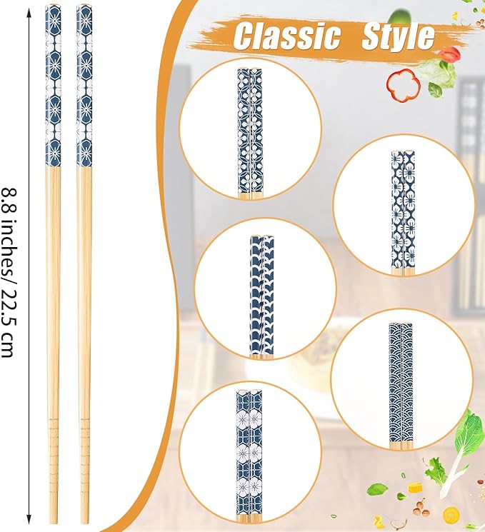 20 Pairs Bamboo Chopsticks Reusable Japanese Style Natural Bamboo Wooden Chopstick Ramen Chop Sticks Case Gift Set 8.8 Inches/ 22.5 cm