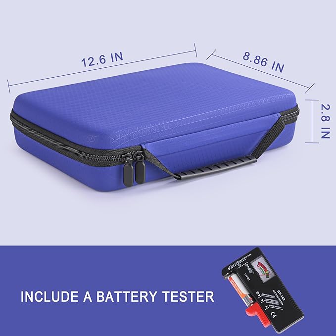 Battery Organizer Storage Case with Tester for AA AAA C D 9V Battery Holder 7 Batteries Variety Pack 111 Batteries Mesh Bag (Batteries Not Included) (black-blue)