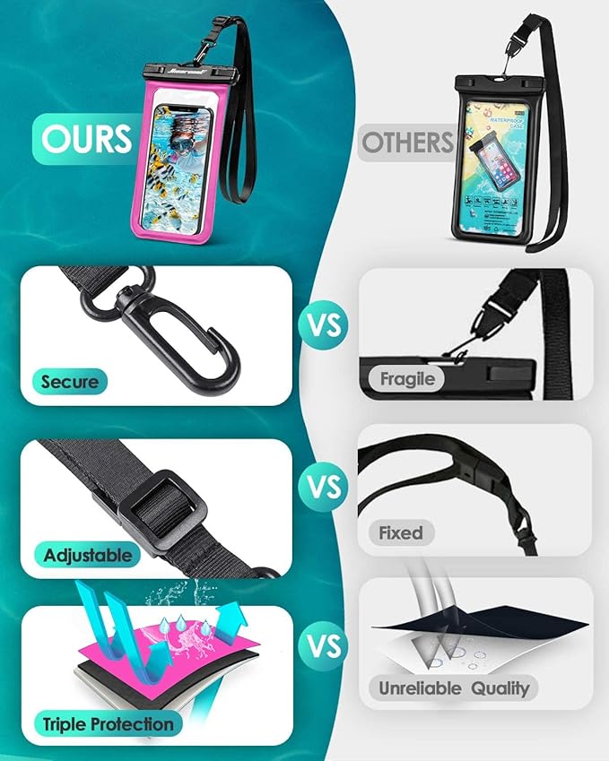 Hiearcool Waterproof Phone Pouch,Waterproof Phone Case for iPhone 16 15 14 13 Pro Max,IPX8 Phone Waterproof Pouch for Beach Cruise Ship Travel Essentials Green&Bright Red-2Pack