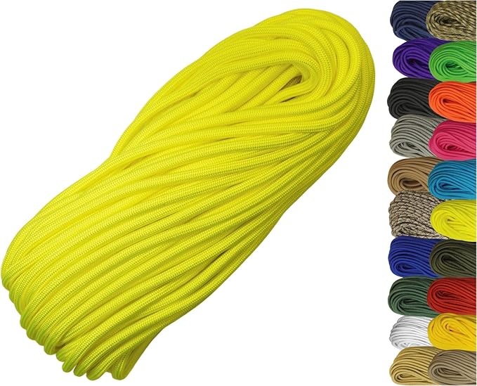 1/4" ParaMax Paracord 100 ft – 1000 lb Type IV Rope for Dog Leashes, Camping, Kayak Anchor - Made in USA - Neon Yellow