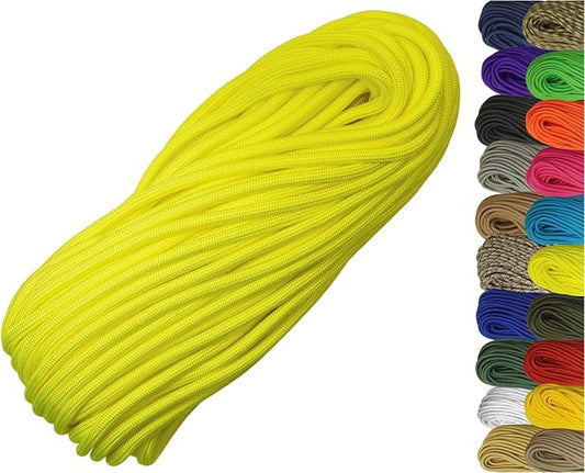 1/4" ParaMax Paracord 100 ft – 1000 lb Type IV Rope for Dog Leashes, Camping, Kayak Anchor - Made in USA - Neon Yellow
