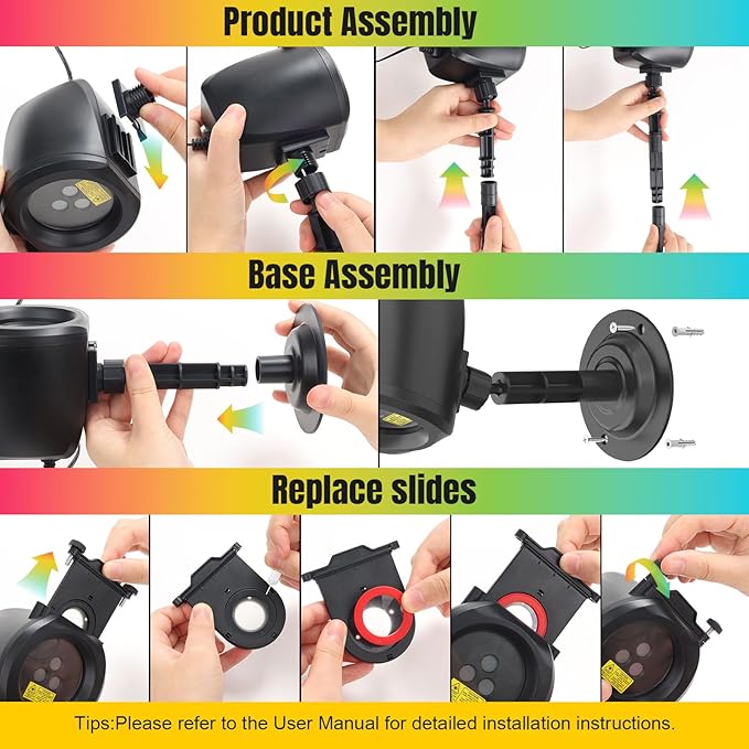 2-IN-1 HD Christmas Laser Lights Projector Outdoor, 4 Slide Moving RGB Firefly Lights with RF Remote, Christmas Decorations Firefly Laser Light Up to 3200 Sq.Ft for Halloween Yard Garden Holiday Party