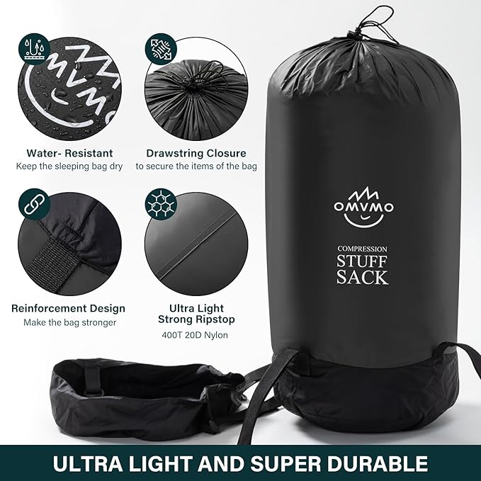 Compression Sack, 12L/19L/32L/46L/53L Water-Resistant Sleeping Bag Stuff Sack,Anti-Tear Ultra Light 400T 20D Nylon Storage Bag,Space Saving Gear for Camping Hiking Travel 1Pcs