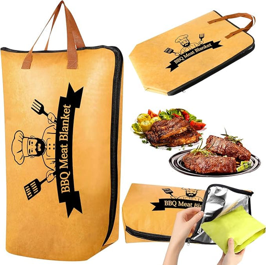 BBQ Blanket for Resting Meat, Meat Resting Blanket for Grilling Accessories, Reusable Smoker Grilling Meat Insulated Resting Bag with Wide Mouth for Large Brisket/Beef/Steaks (Regular 21in)