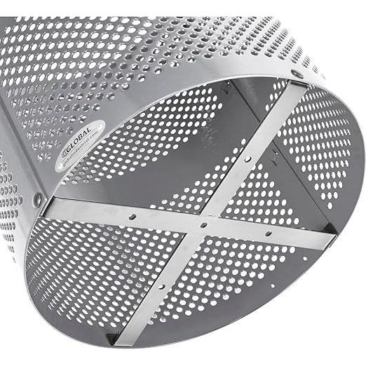 Global Industrial 32 Gallon Outdoor Perforated Steel Round Trash Can with Rain Bonnet Lid, Plastic Liner and Anchor Kit Included, 23-1/2" Diameter x 40-1/2"H, Gray