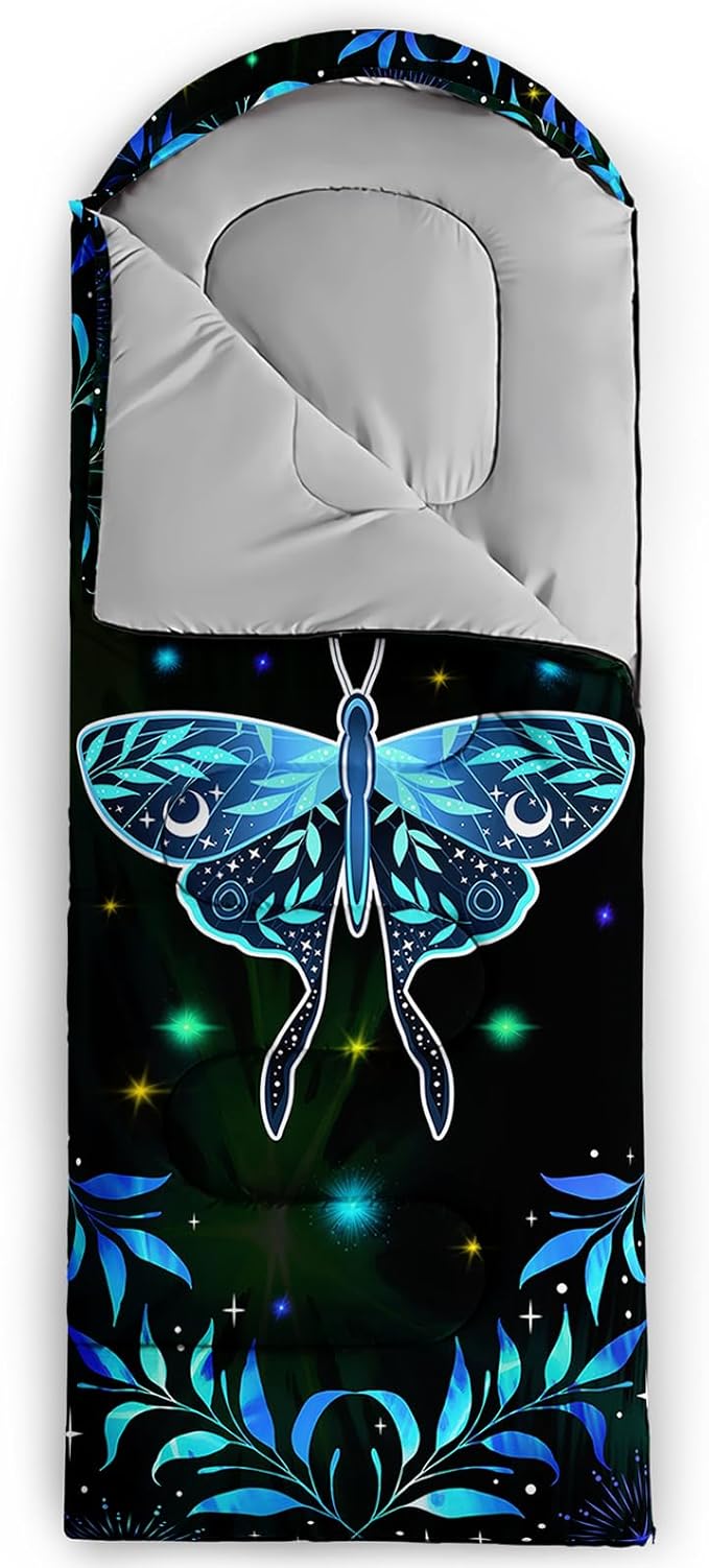 AILONEN Pink Lovely Rabbit Sleeping Bag for Girls Kids Adults,Warm and Cool Weather,Lightweight,Waterproof Backpacking,Cartoon Flowers Printed Bunny Sleeping Bag for Camping