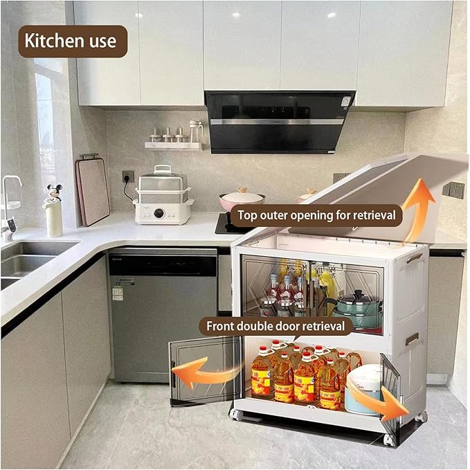 32 Gals Storage Bins with Lids - Folding Storage box with Doors and Wheels, Collapsible Plastic Storage Bins for Closets, Stackable Storage Organizer, (2 packs)