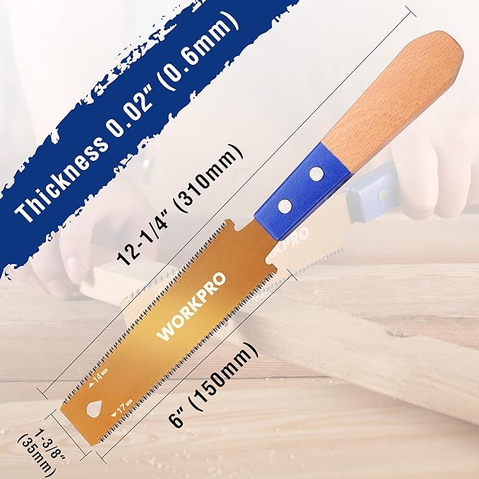 WORKPRO 6 Inch Japanese Pull Saw, Double-Edged Hand Saw for Wood Cutting with 14&17 TPI, SK5 Flexible Blade, Non-Slip Beech Handle for Woodworking