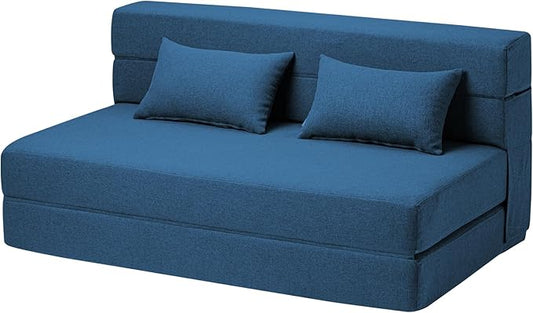 Folding Sofa Bed with Pillows- Convertible Chair Floor Couch & Sleeping Mattress, Foldable Memory Foam Sleeper for Living Room/Dorm/Guest Room/Home Office/Apartment/Loft, Full, Navy Blue