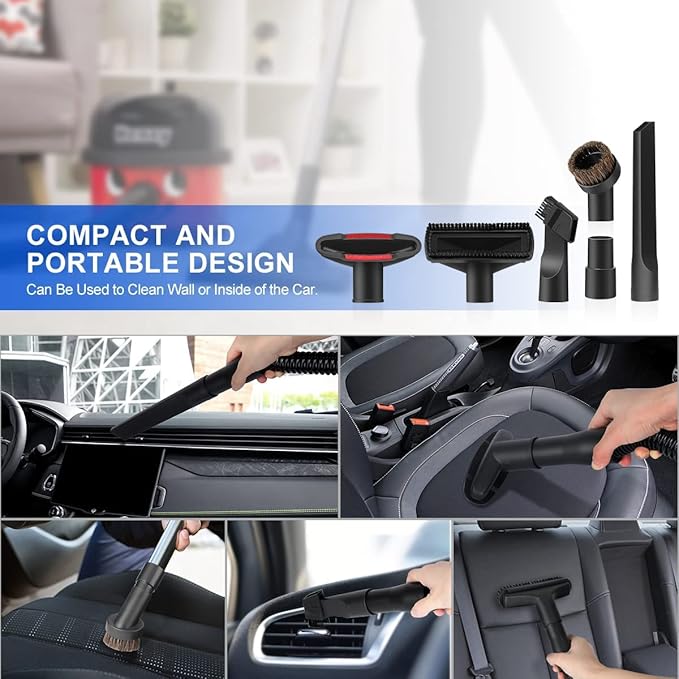 14Pcs Universal Vacuum Attachment Professional Shop Vac Accessories Wet Dry Vacuum Hose Adapter with Hair Brush Extension Wand Flexible Crevice Tool fit 2 1/2" to 1 1/4" and 1 7/8" to 1" Vacuum Hose