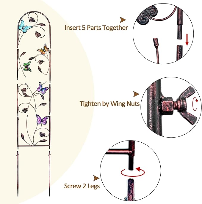 aboxoo Set of 2 Packs Butterfly Metal Garden Trellis for Climbing Plants,Outdoor Decorative Flowers Arch Fence Trellis for Outdoor Patio,Garden,Lawn,Yard,Backyard,Wall Brackets,60'' H x 11'' W