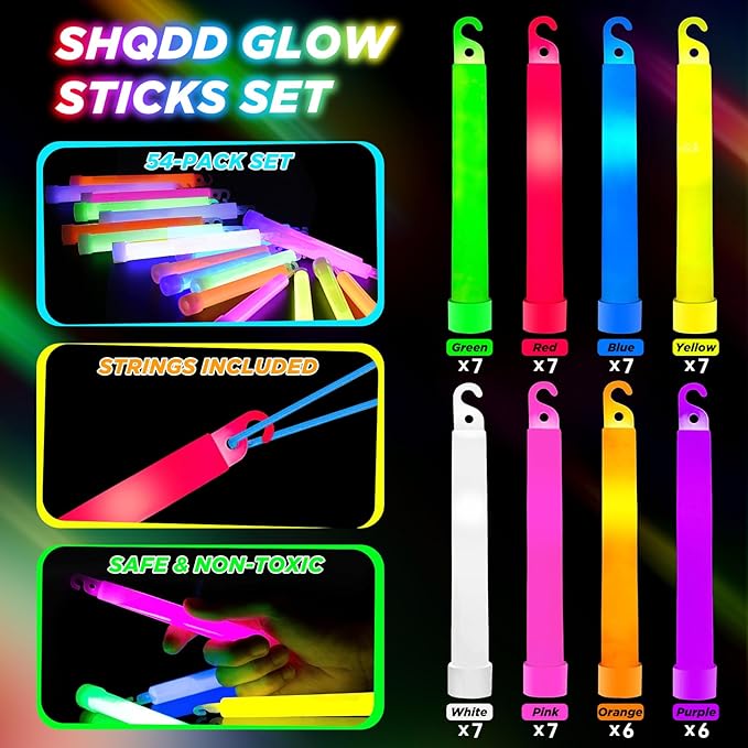54 Pcs Glow Sticks - 4 inch Glow In the Dark Sticks Halloween Party Favors, Waterproof Glow Sticks Lights Bulk Party Pack for Kids with 9 Hours Duration, Party Favors Light Stick for Halloween Party