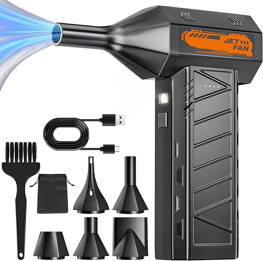 Compressed Air Duster - Cordless Mini Electric Air Duster with Led Light, 3 Adjustable Speeds & 5 Nozzles Storage Bag- Perfect for PC, Car, Outdoor & Home Cleaning (Black)